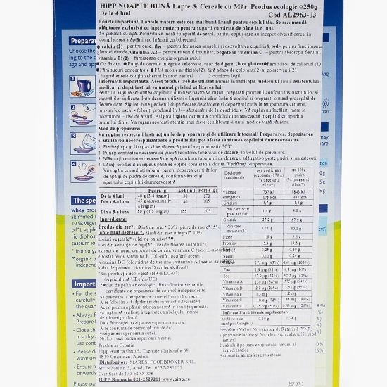 Cereale ecologice „Noapte bună” cu măr, +4 luni, 250g