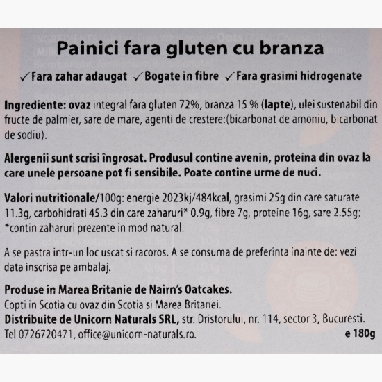 Pâinici (turtițe) fără gluten din ovăz integral cu brânză 180g