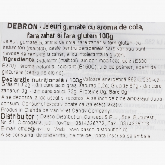 Jeleuri gumate cu aromă de cola, fără zahăr 100g