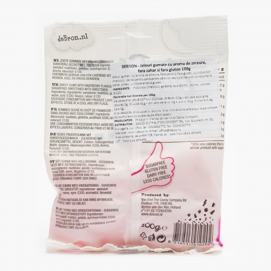 Jeleuri gumate cu aromă de zmeură, fără zahăr 100g