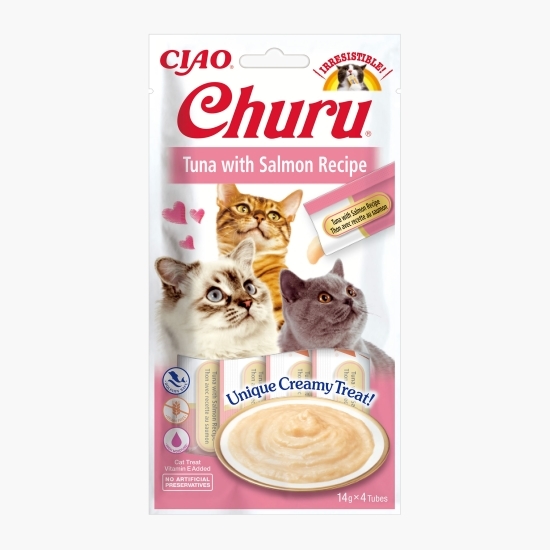 Recompense cremoase pentru pisici Churu Ton & Somon 4x14g (56g)