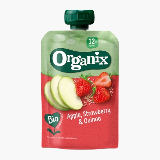 Piure ecologic de mere, căpșuni și quinoa, 12+ luni, 100g
