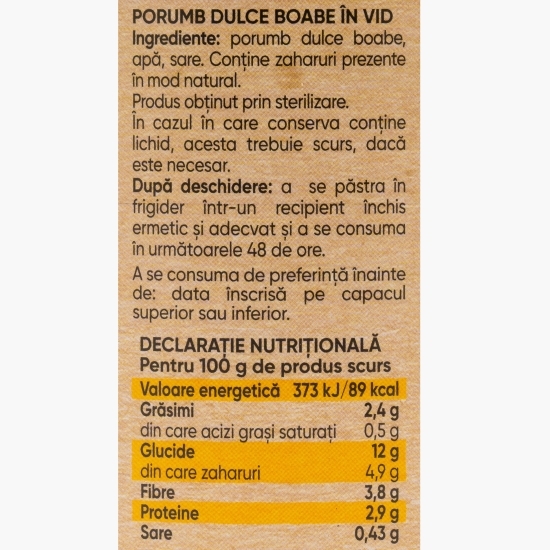 Porumb boabe Gold, fără zahăr adăugat 340g
