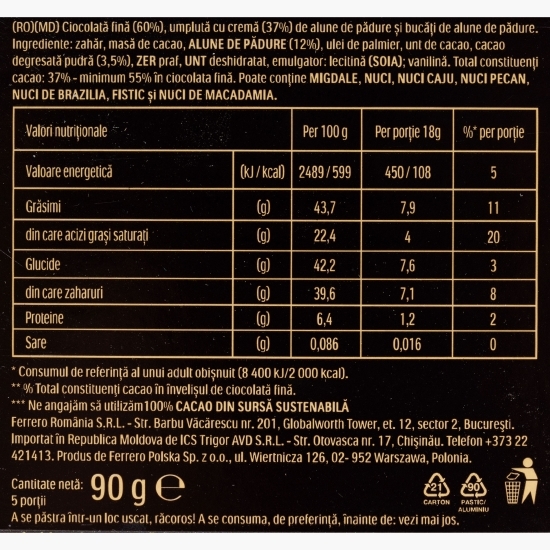 Ciocolată neagră cu alune 90g