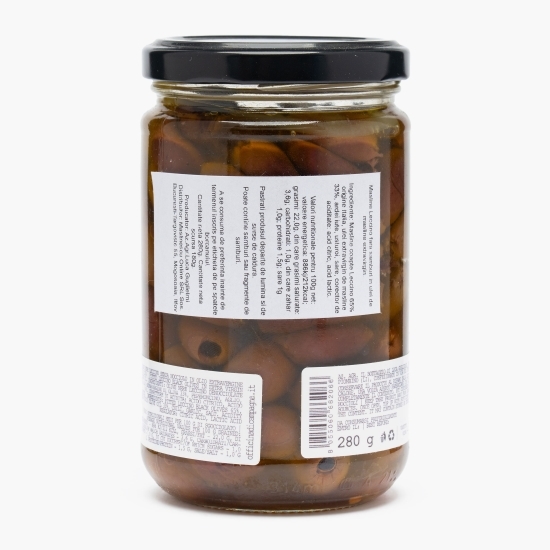 Măslinescu - Măsline negre Leccino fără sâmburi, condimentate, în ulei de măsline extravirgin, by Măslinescu, 280g