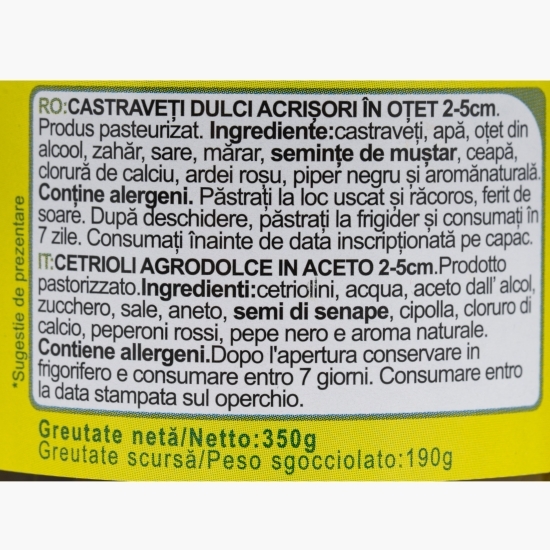 Mini castraveți dulci-acrișori în oțet 350g