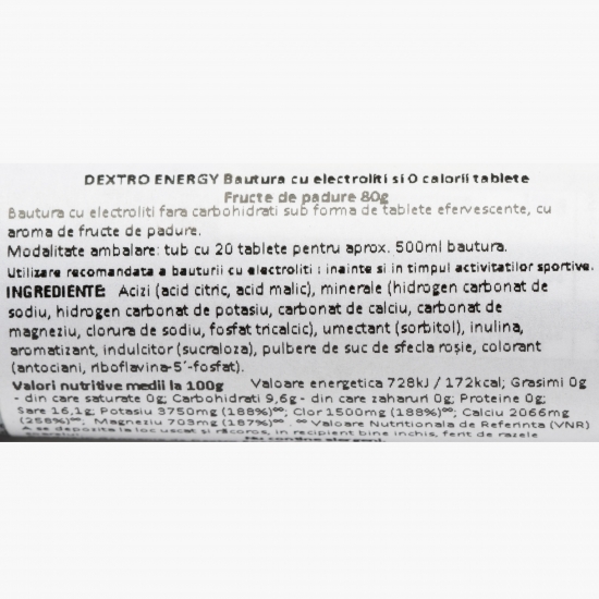 Băutură cu electroliți cu aromă de fructe de pădure 80g 20 tablete