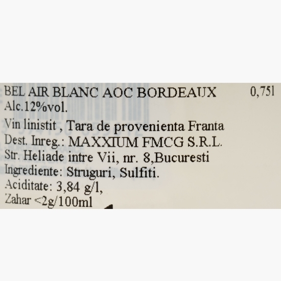 Vin alb AOC Bordeaux Sauvignon Blanc, 12%, 0.75l