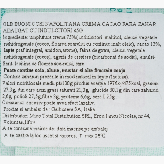 Napolitane cu cacao fără zahăr  45g