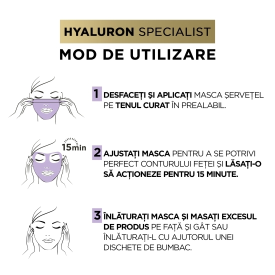 Mască șervețel hidratantă pentru volumul tenului cu efect antirid, Hyaluron Specialist,30g
