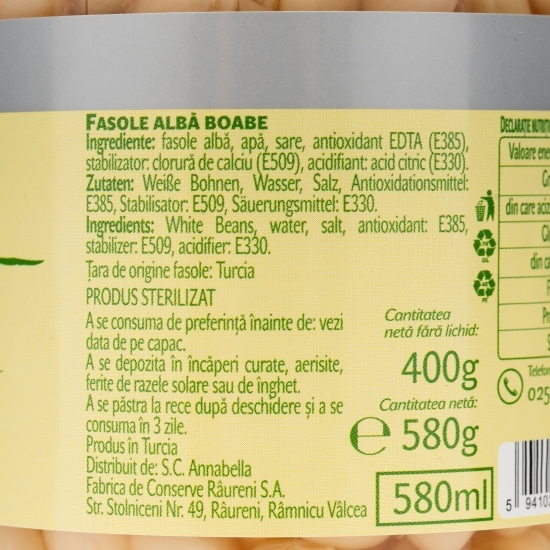 Fasole albă boabe 580g 