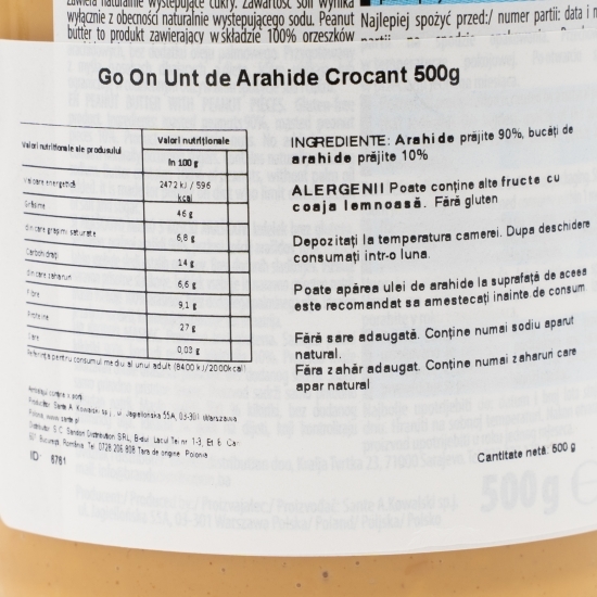 Cremă tartinabilă de arahide Crunchy, fără zahăr adăugat 500g