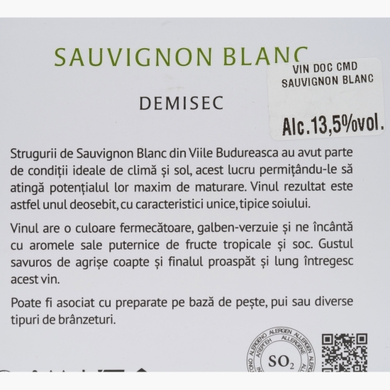 Vin alb demisec Sauvignon Blanc, 13.5%, bag in box 2l