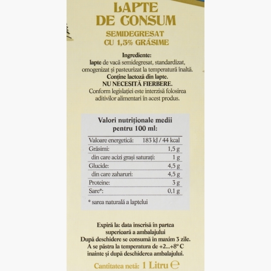 Lapte de consum 1,5% grăsime 1l