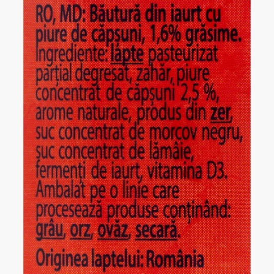 Iaurt de băut cu piure de căpșuni, 1.6% grăsime, 190g