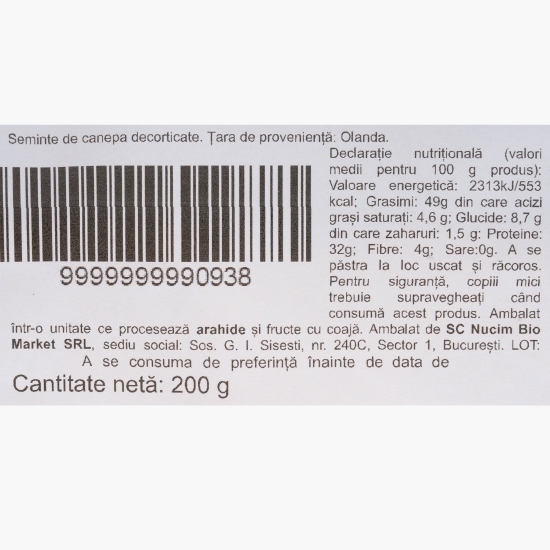 Semințe de cânepă decorticate, crude 200g