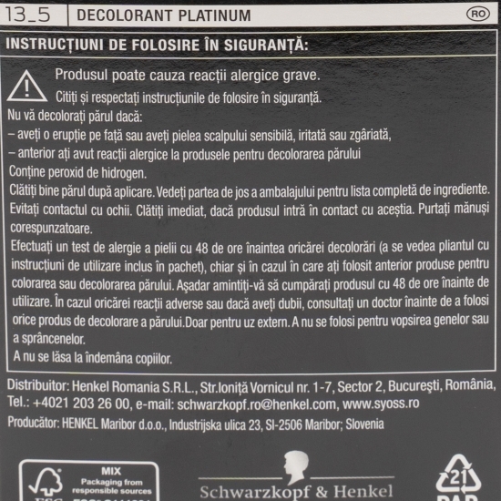 Decolorant pentru păr Professional Performance, 13-5 platinum lighter, 115ml