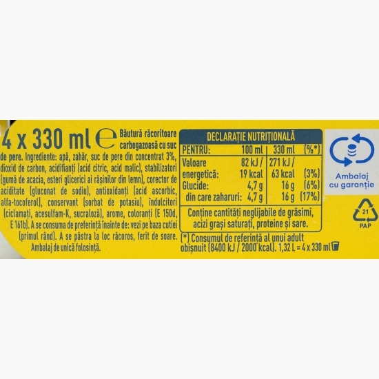 Băutură carbogazoasă Pară năzdrăvană cu aromă de pere, doză, 4x0.33l