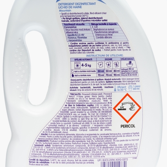 Detergent de rufe dezinfectant Mountain Fresh, 54 spălări, 2.7l