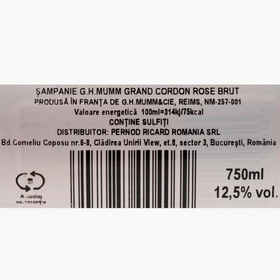 Șampanie rose brut Grand Cordon Rosé, 12.5%, 0.75l