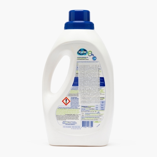 Detergent lichid pentru rufe albe 0% parfum, 0% coloranți, 27 spălări, 1.485l