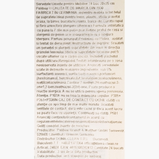 Șervețele umede pentru mobilier 20 x 25cm, 24 buc