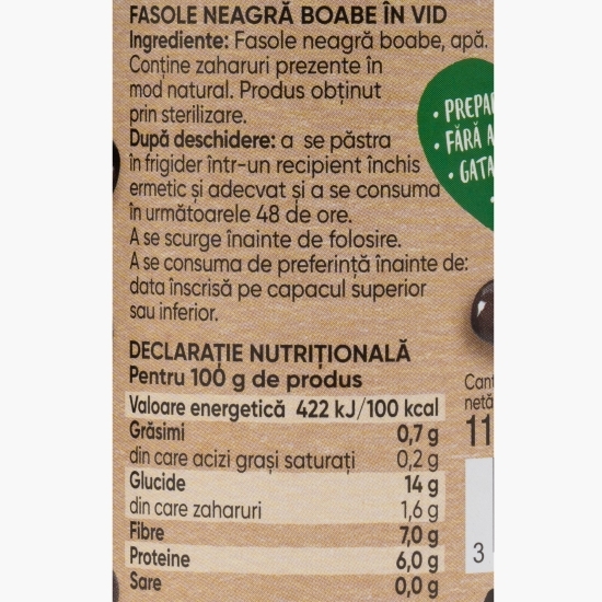 Fasole neagră, fără adaos de zahăr și sare 110g
