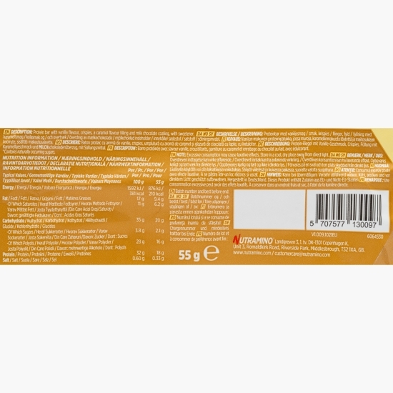 Baton proteic fără zahăr adăugat, cu aromă vanilie și caramel 55g