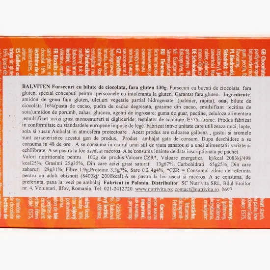 Biscuiți choco-chips, fără gluten 130g