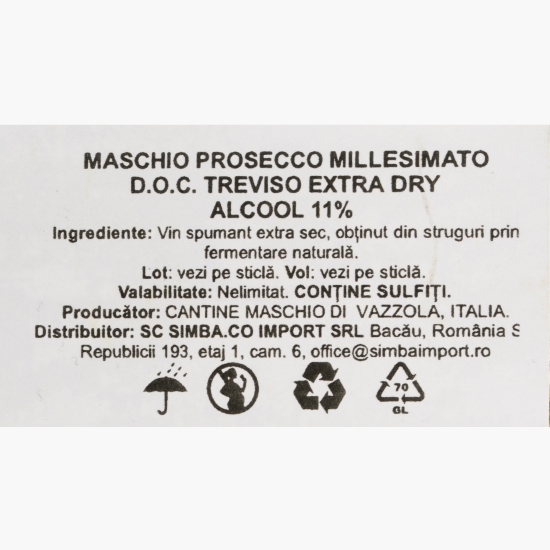 Vin spumant extra sec Prosecco Treviso Millesimato, 11%, 0.75l
