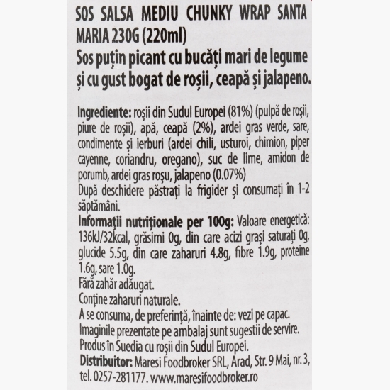 Sos salsa mediu chunky wrap, fără zahăr adăugat 230g