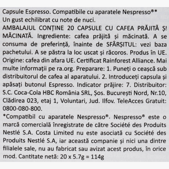 Signature Blend Espresso, 20 băuturi, 114g, capsule cafea
