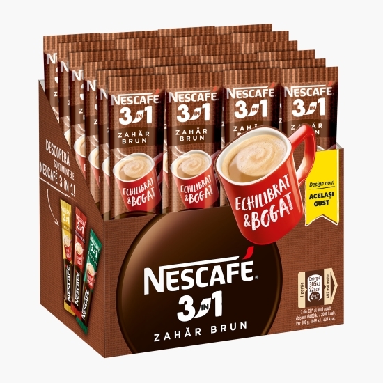 3în1 zahăr brun plicuri, 24x 16.5g, mix de cafea instant 