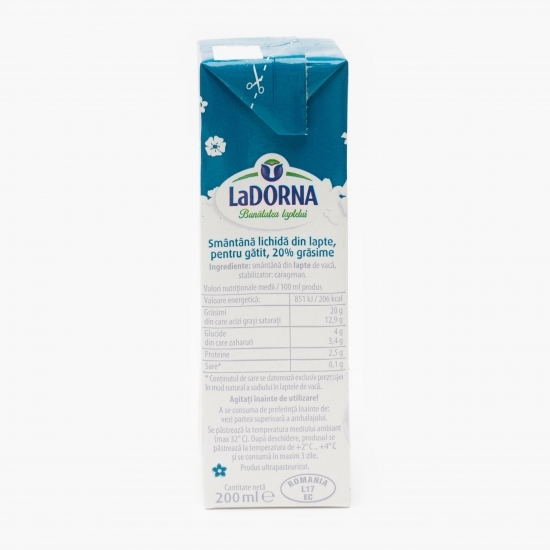 Smântână lichidă UHT pentru gătit 20% grăsime 200ml