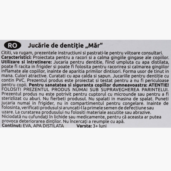 Jucărie de dentiție bebeluși, Apple, 3 luni+, Red