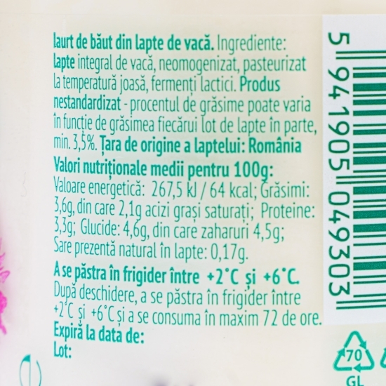 Iaurt de băut din lapte de vacă 350ml