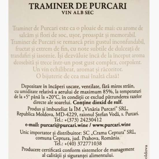 Vin alb sec Traminer, 13%, 0.75l