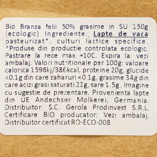 Brânză eco felii 50% grăsime 150g