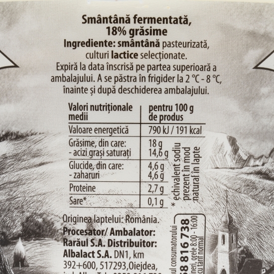 Smântână cremoasă 18% grăsime 850g