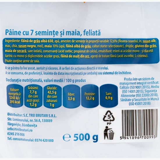 Pâine feliată cu semințe și maia 500g