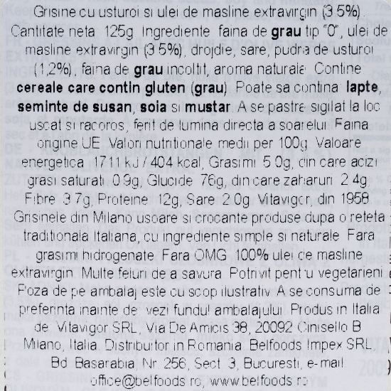 Grisine cu usturoi și ulei de măsline extravirgin 125g