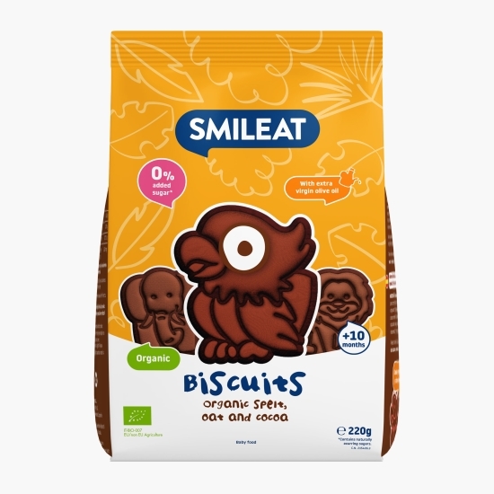Biscuiți ecologici pentru copii, în formă de animăluțe, cu spelta și cacao, +10 luni, 220g