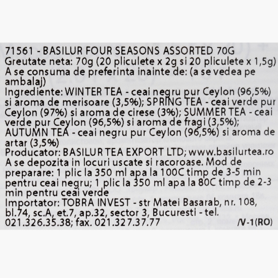 Ceai asortat negru și verde Four Seasons, 40 plicuri