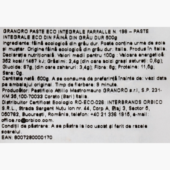 Paste Farfalle integrale eco N.198 500g