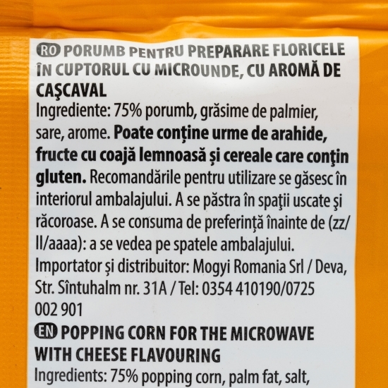 Popcorn cu cașcaval pentru cuptorul cu microunde 80g