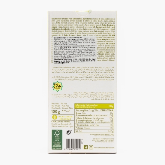 Ciocolată cu lapte cu Stevia, fără zahăr adăugat 100g