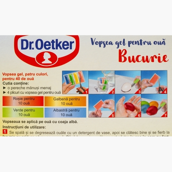 Vopsea gel pentru ouă Bucurie 4 culori, 40 ouă, 20ml
