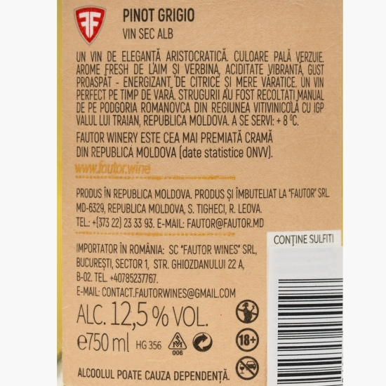 Vin alb sec Pinot Grigio, 12.5%, 0.75l