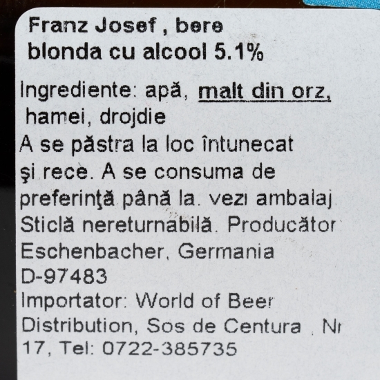 Bere blondă Franz Josef sticlă 0.5l