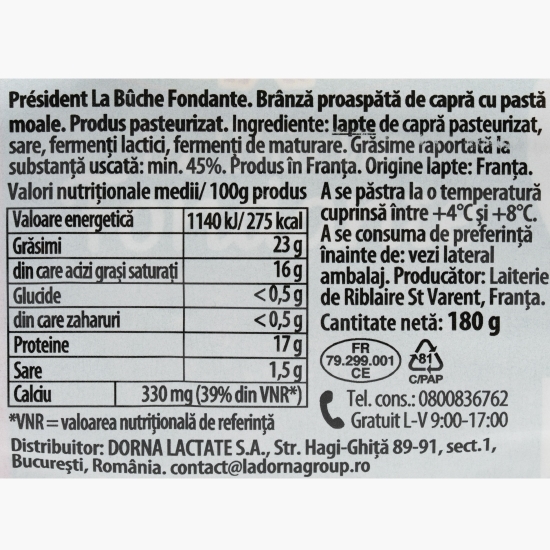 Brânză proaspătă de capră cu pastă moale La Buche Fondante 180g